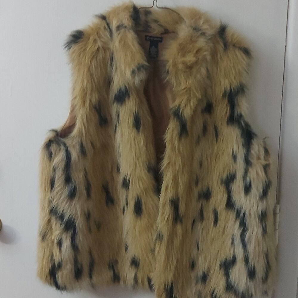 New Directions Faux Fur Animal Print Vest XL Mob Wife Boho Fall Winter Cozycore